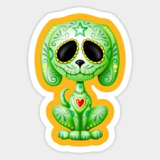 Green Zombie Sugar Skull Puppy Dog Sticker